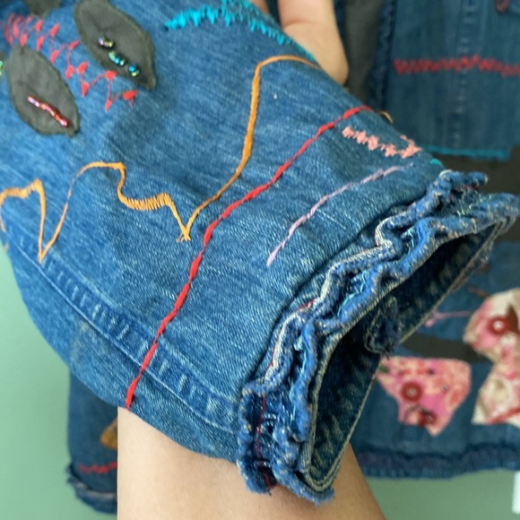 Women's Sz 2 Chicos embroidered embellished denim shacket jacket top - Picture 4 of 11